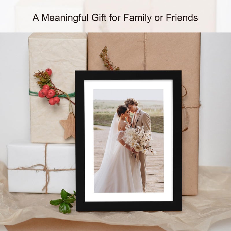 Hongkee 8x12 Picture Frame Set of 4, Made of Real Glass and Black Wooden Frame - Display 6x8 Picture with Mat or 8 x 12Poster Without Mat, 8 by 12 Photo for Wall or Tabletop - Image 5